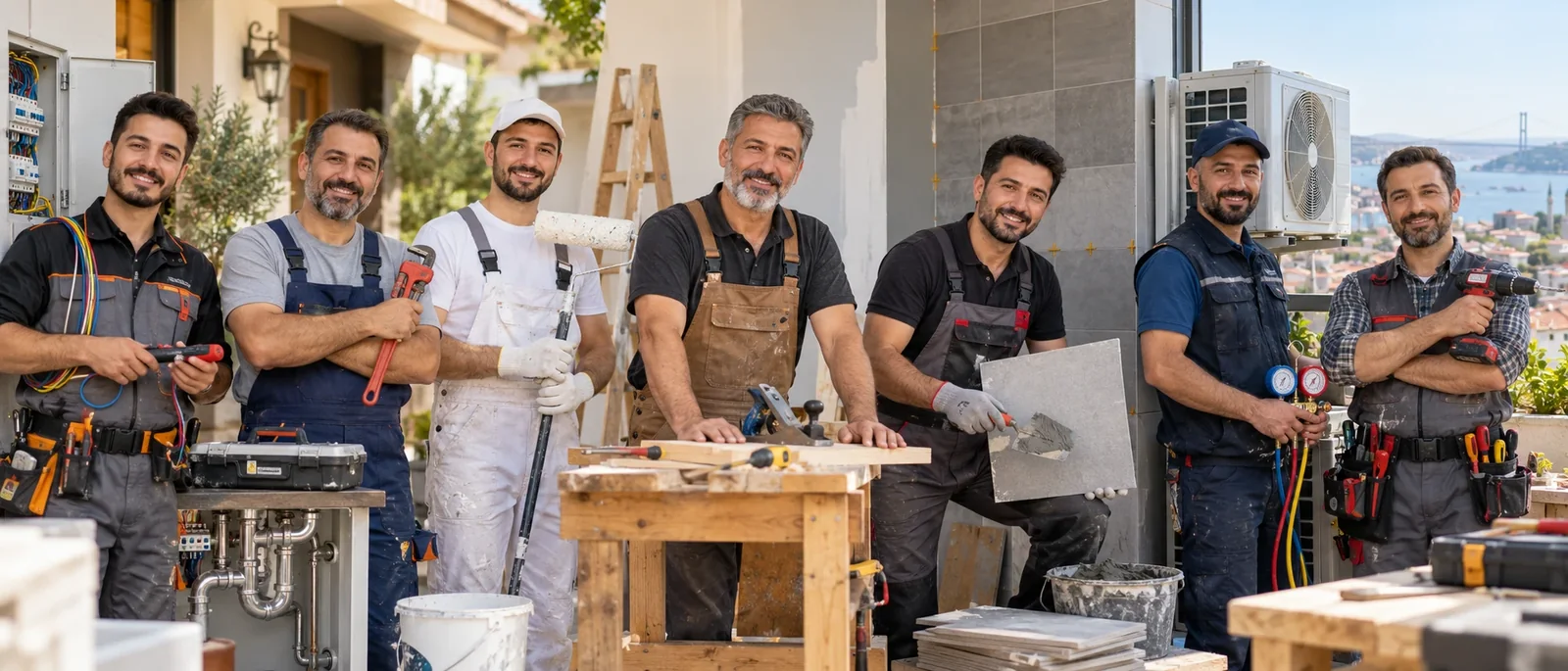 Elektrikçi, tesisatçı, boyacı, fayansçı ustalar